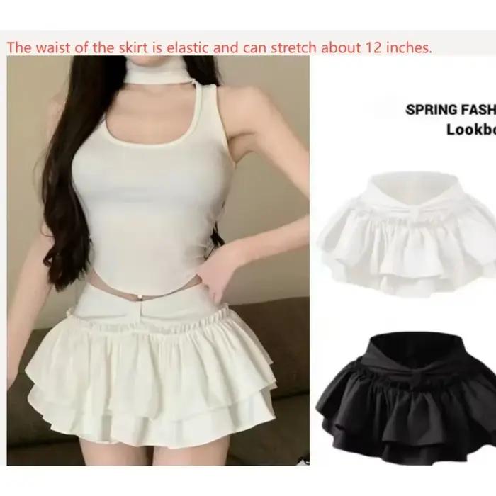 Mini-jupe coréenne chic kawaii style ballet à volants, jupe élégante taille haute élastique pour femme