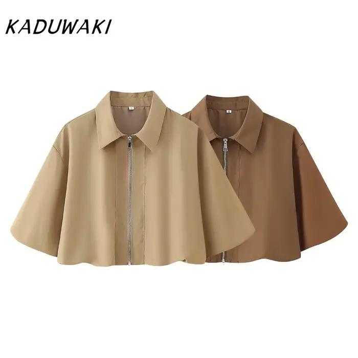KADUWAKI automne femmes jupe ensemble fermeture éclair manches courtes veste taille haute plissée lanterne Pod demi fleur bourgeon décontracté jupe longue