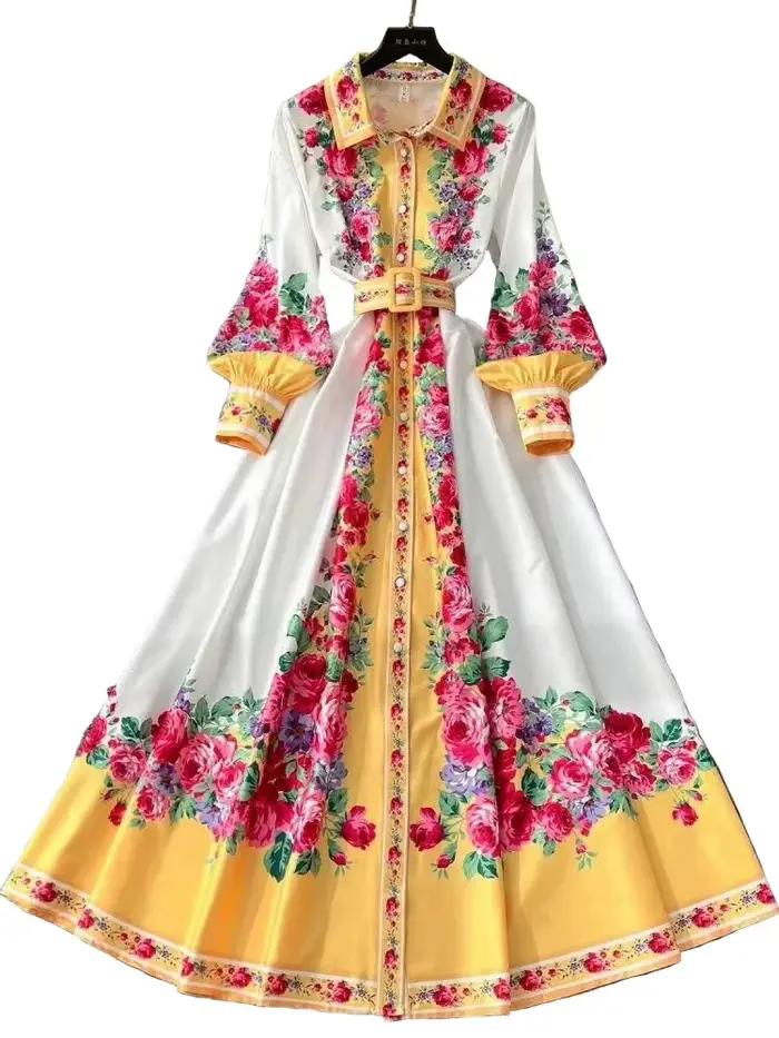Robe maxi bohème à manches longues lanterne pour femmes