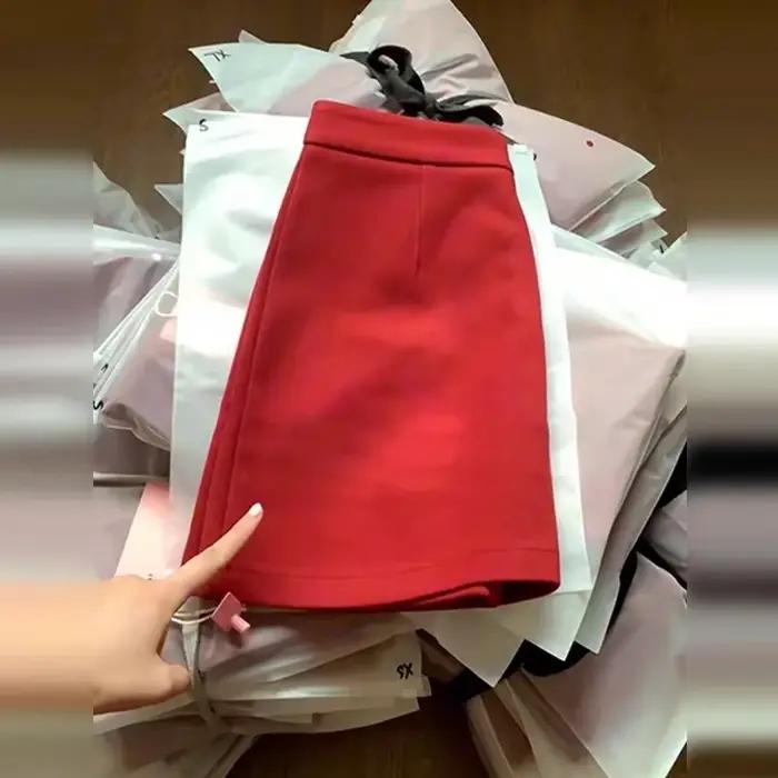 Mini jupe trapèze rouge taille haute pour femmes