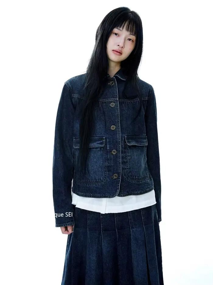 Veste en jean à col rabattu délavé, Vintage coréen, jupe plissée + pantalons décontractés, ensembles 3 pièces, tenues pour femmes, costumes de styliste Y2k