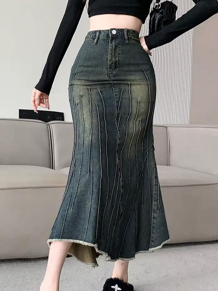 Vintage déchiré femmes sirène jupe 2023 nouvelle mode Y2K Streetwear jean jupes femme rétro décontracté irrégulière hanche jupes Denim