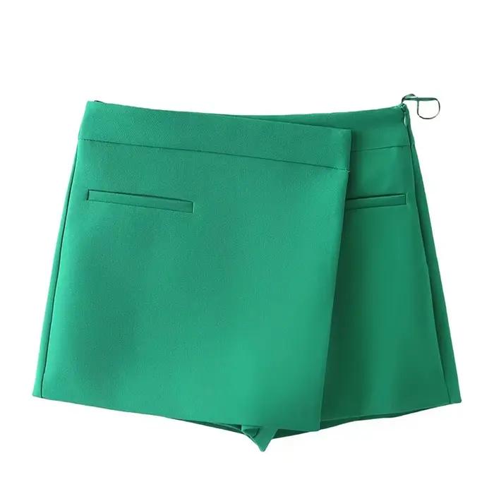 Femme taille haute Shorts jupes 2025 mode poches avant fendu bureau dame Mini jupe Vintage asymétrique côté fermeture