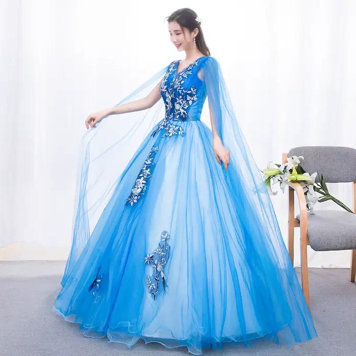 Robe de Mariée Longue Bouffante Brodée, Tenue de Spectacle, de Remise de Diplôme, de ixd'Anniversaire, de Demoiselle d'Honneur, de Bal