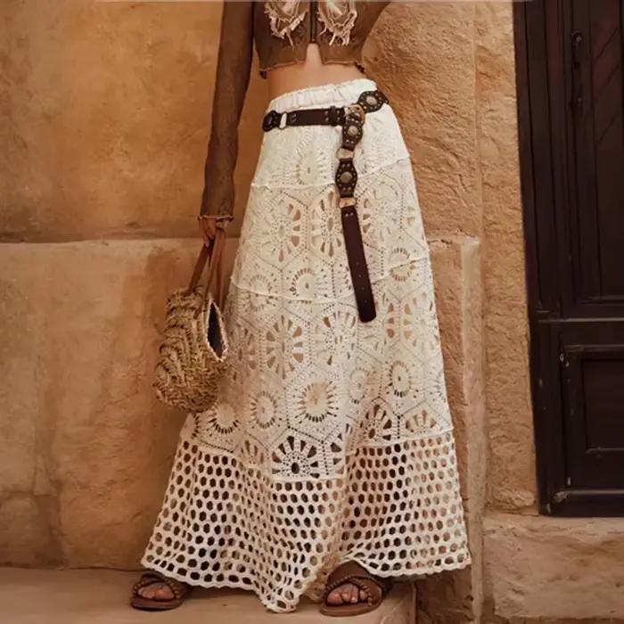 Jupe longue en coton fleuri pour femme