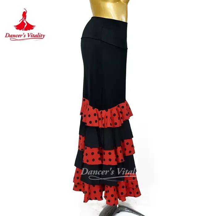 Costume de danse flamenco pour femmes adultes, jupe à plusieurs couches à taille haute amincissante, pour spectacles sur scène, vitalité de la danseuse