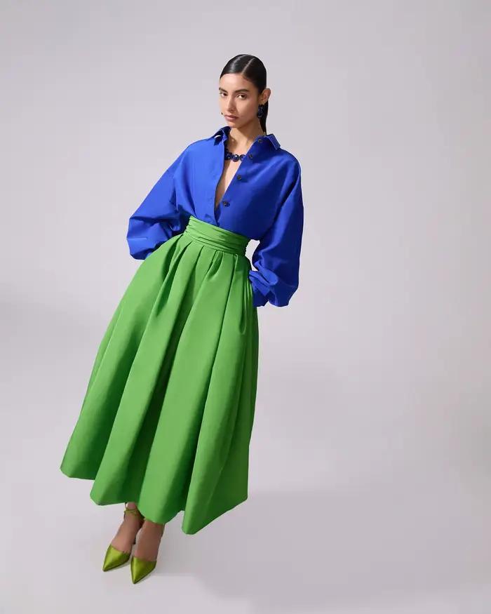 Jupe trapèze en Satin vert clair pour femmes, avec poches pliables, longueur cheville, jupe de soirée, de bureau, nouvelle collection