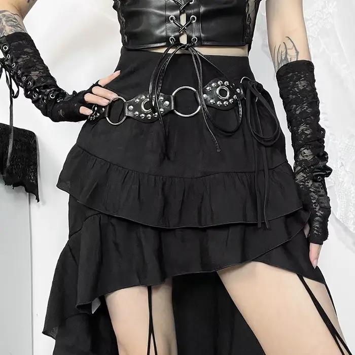 Jupes Goth Kawaii noires à volants