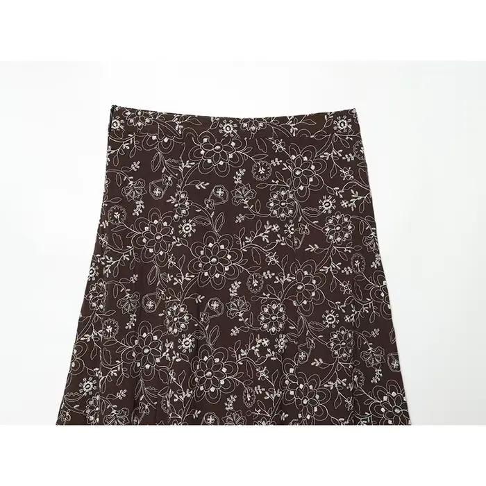 Jupe midi pour femme à broderie florale