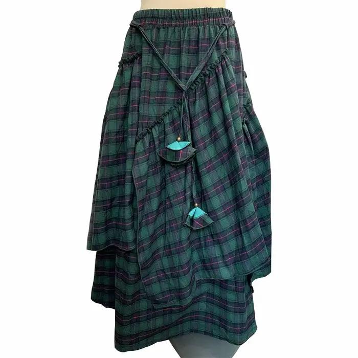 Jupe longue tartan taille haute rétro pour femmes, jupe évasée Maxi à carreaux, mode vintage, printemps, automne, 2024