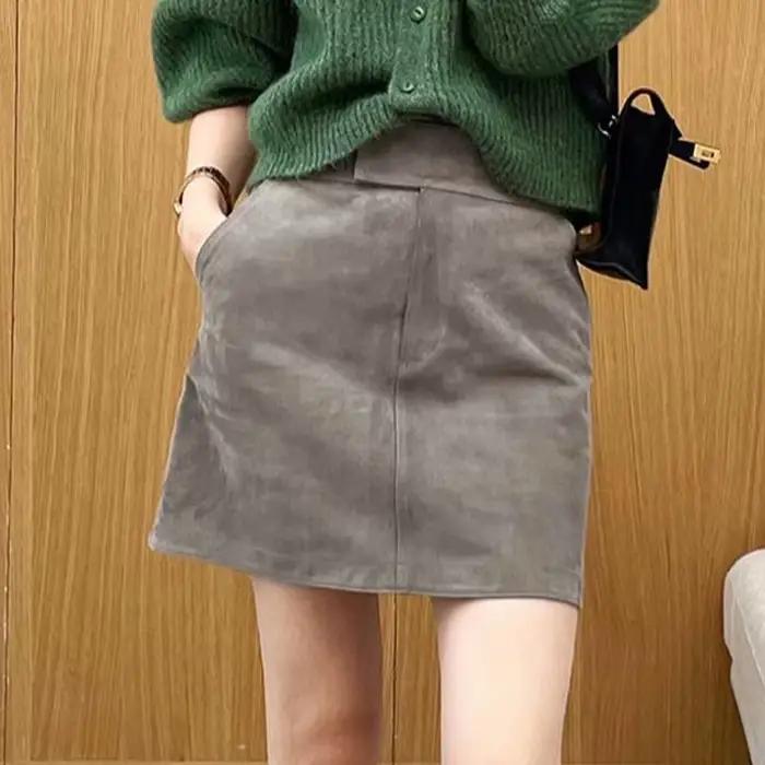Mini jupe en cuir suédé pour femme