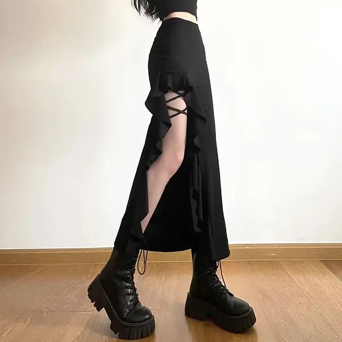 Jupe mi-longue taille haute pour femme