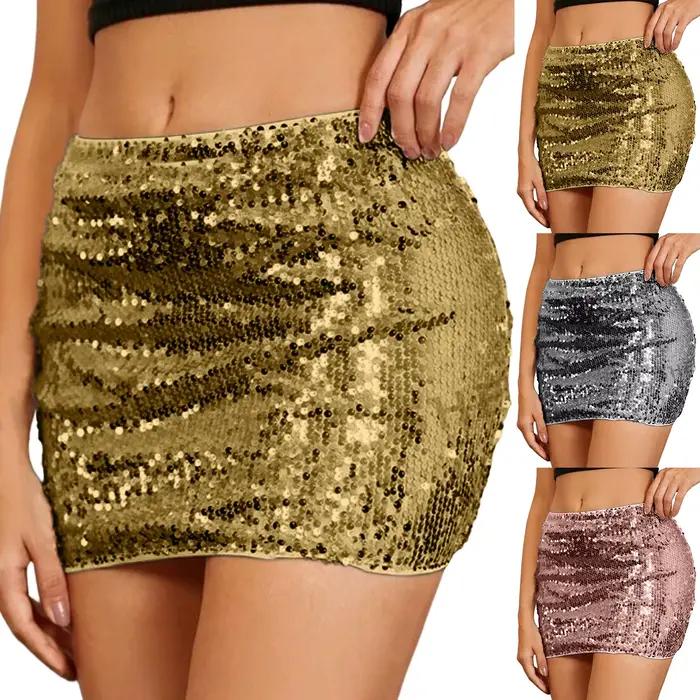 Mini-jupe moulante sexy et brillante pour femme