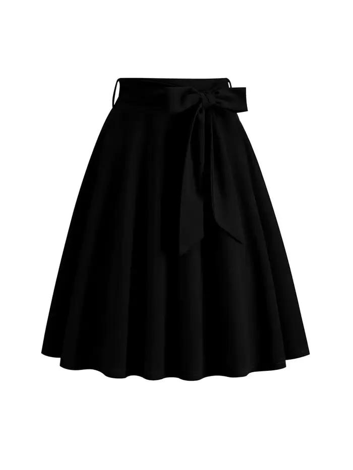 Jupe trapèze taille haute pour femme, jupe longue mi-longue rétro vintage, monochromatique, élégante, années 50
