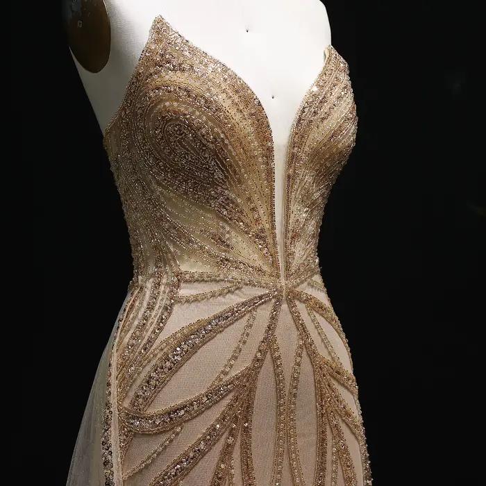 Sharon Said Champagne longue robe de soirée avec surjupe de luxe sirène femmes robes de soirée formelles de mariage SS068 personnalisé