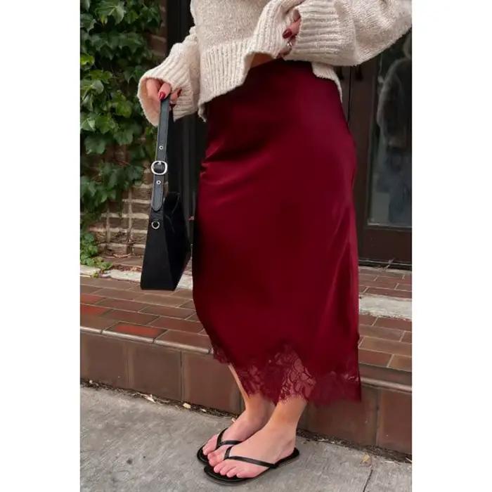 Jupe longue en Satin de soie pour femmes