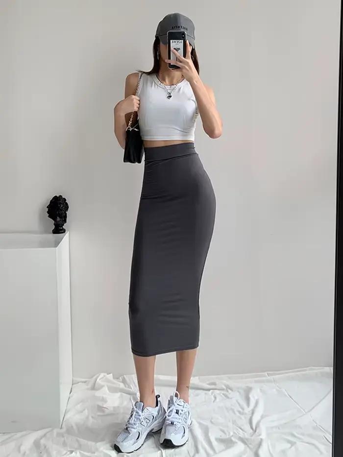 QOERLIN – jupe en cuir PU pour femme