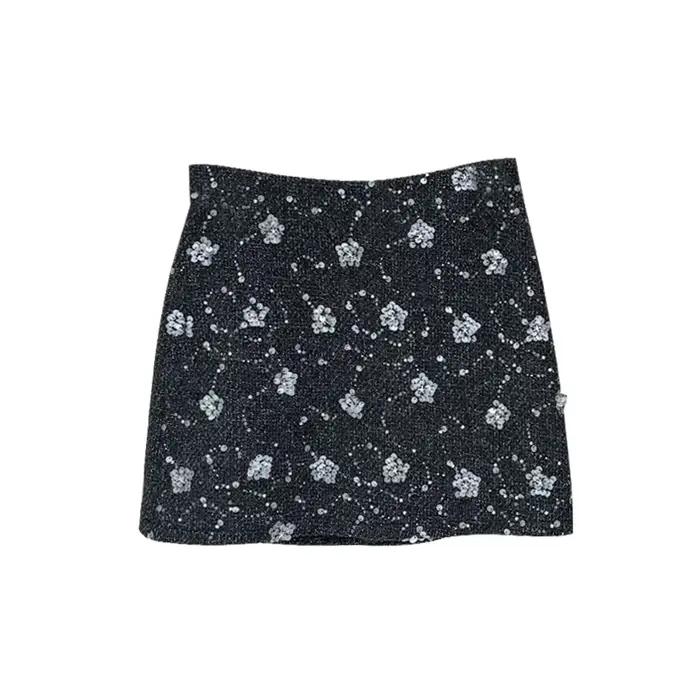 Jupe taille haute à paillettes pour femmes