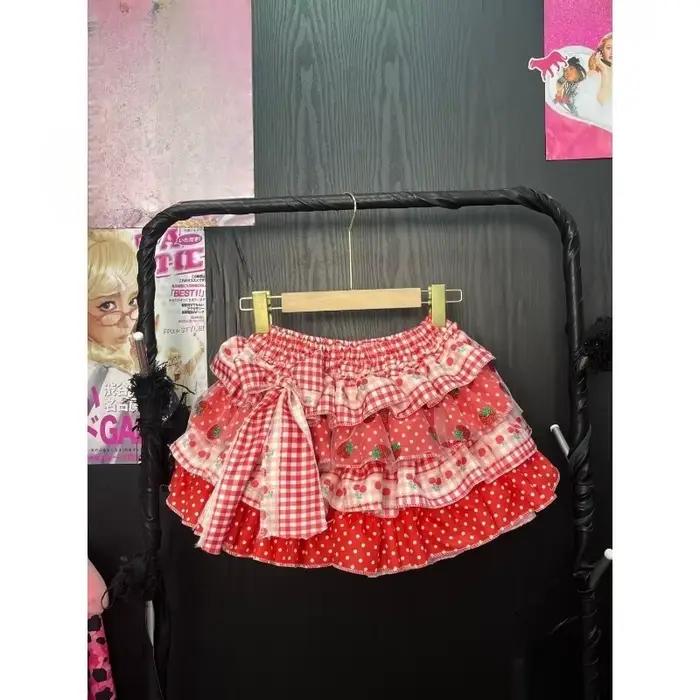 Mini-jupe Kawaii pour femmes, style japonais et coréen, Y2K, Sweet Lolita, jupe à volants effet gâteau, avec nœud mignon imprimé, taille haute, mode