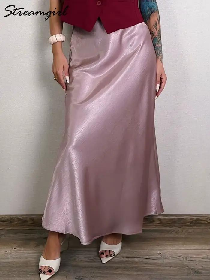 Streamgirl rose soie jupes pour femmes Midi bleu clair jupe Satin haute qualité luxe