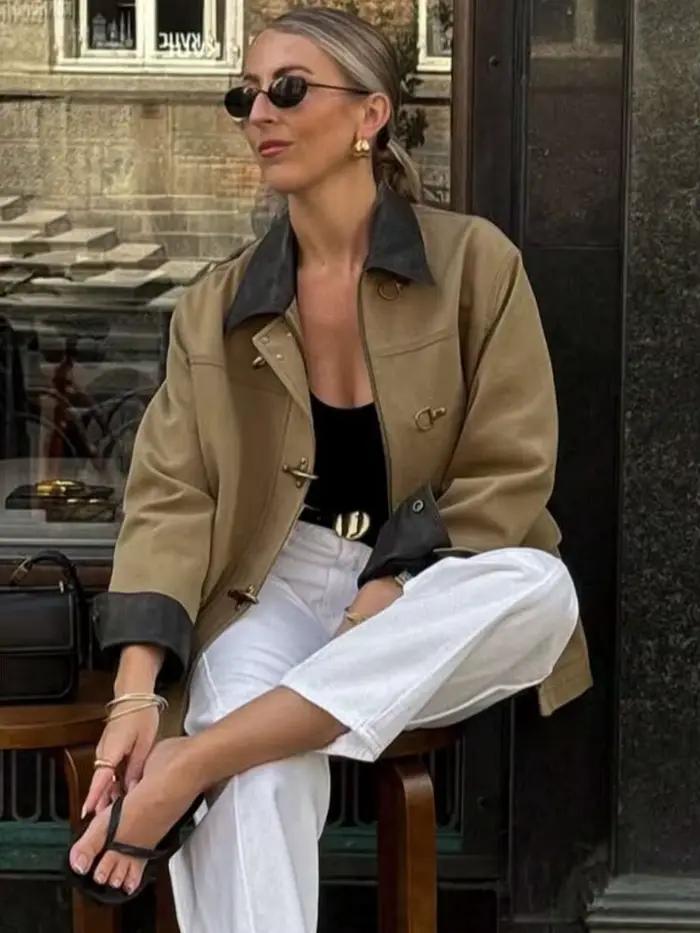 HH automne femme mode Style de rue solide veste femmes vêtements de travail vestes manches longues col rabattu poches manteaux à glissière