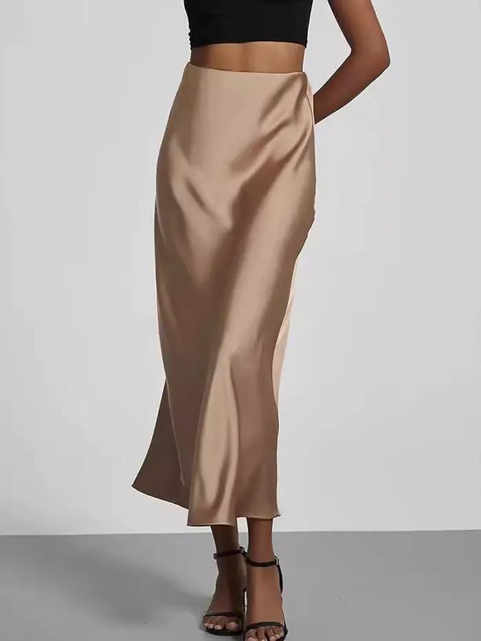 Jupe longue taille haute en satin pour femmes