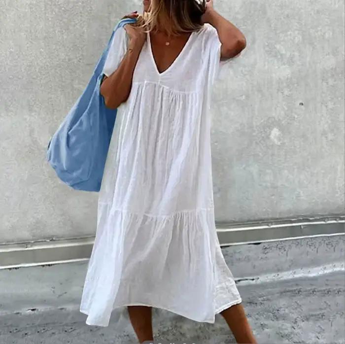 Jupe longue en coton et lin pour femmes
