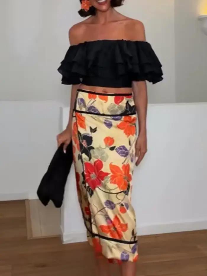 Jupe asymétrique à volants pour femme