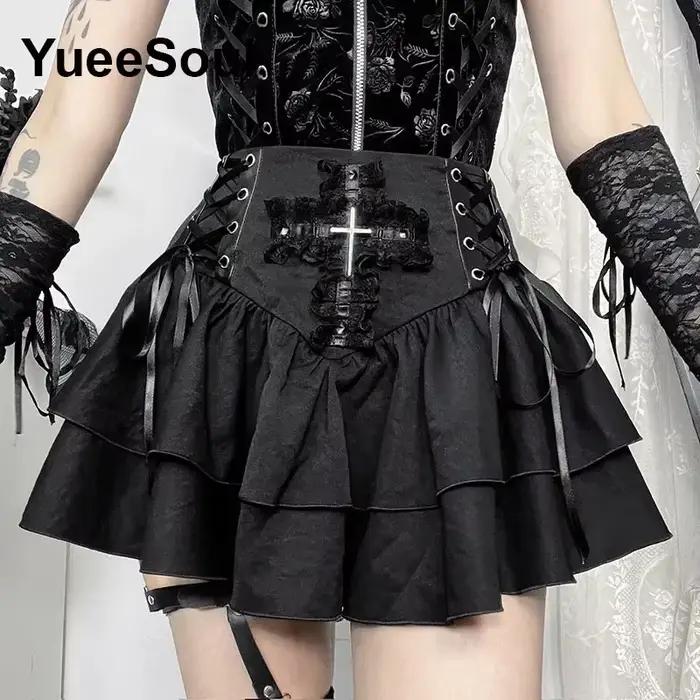 Mini-jupes gothiques noires taille haute pour femmes, nouvelle collection 2026, style Y2K, Harajuku, punk, goth, dark, grunge, streetwear, vêtements féminins