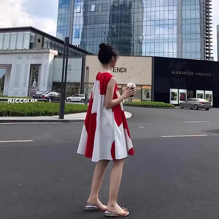 Jupe bouffante rouge à épaules dénudées, Design Sensation, robe pour femmes, manches courtes, longueur aux genoux, taille ample, Style français, tendance d'été