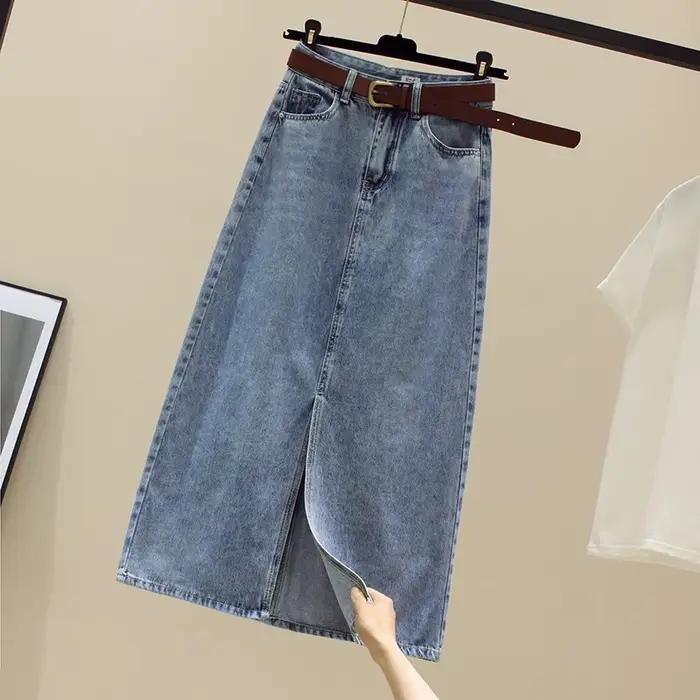 Sexy Wrap fesses Denim jupes femmes taille haute délavé jupe solide épissé coupe ajustée en détresse poches fermeture éclair mouche décontracté