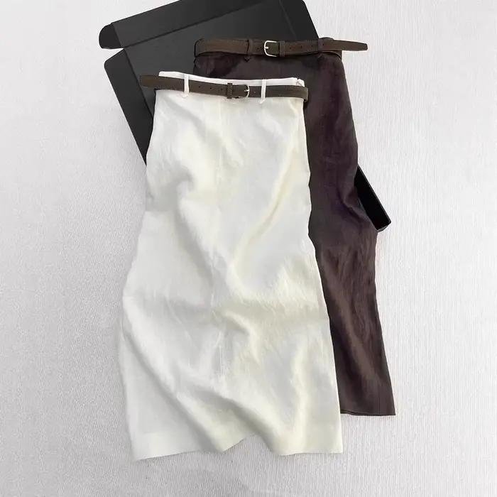 Jupe Midi Trapèze Élégante en Lin Pour L'Été Design Unique et Tendance Pour Femme Occasions Spéciales Polyvalente Douce et Respirante