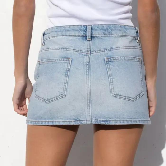 Femmes Coquette taille basse Denim Mini jupe Preppy mignon Y2K jupes courtes en Jean années 90 Vintage Grunge coupe