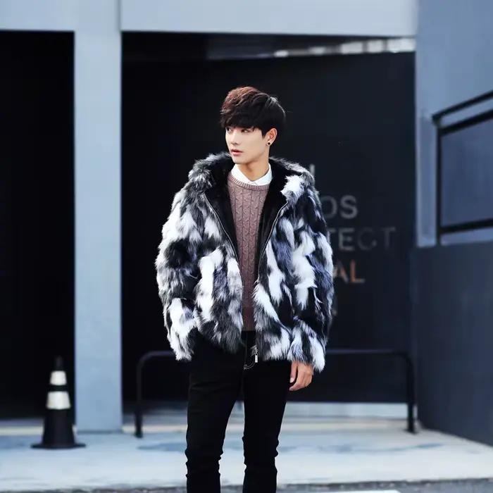 Veste en Fourrure pour Homme, Chaude et Décontractée, Courte, à Capuche, Fermeture Éclair, pour l'Hiver