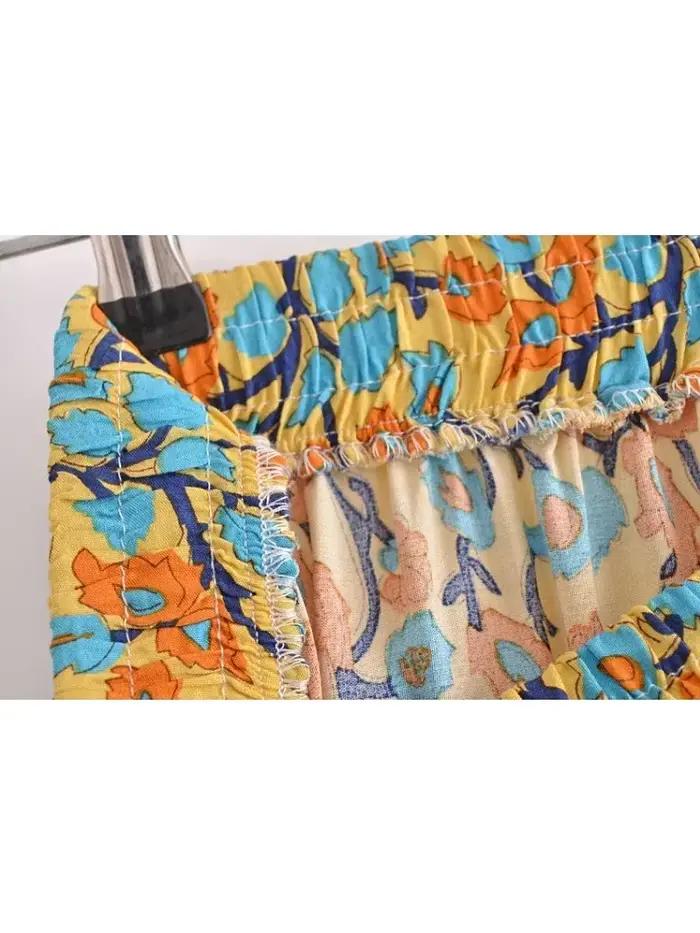Vintage Chic Hippie femmes jaune imprimé fleuri plage bohème jupe haute taille élastique rayonne coton a-ligne Boho Maxi