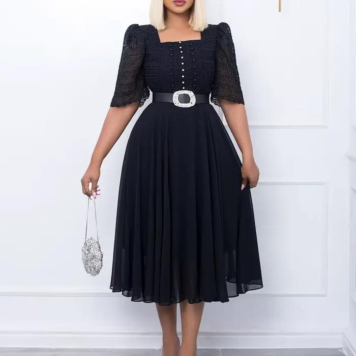 Robe blanche femmes fête longues robes volants dentelle mousseline de soie taille haute 2025 été fête de mariage robes élégant Vintage en vrac