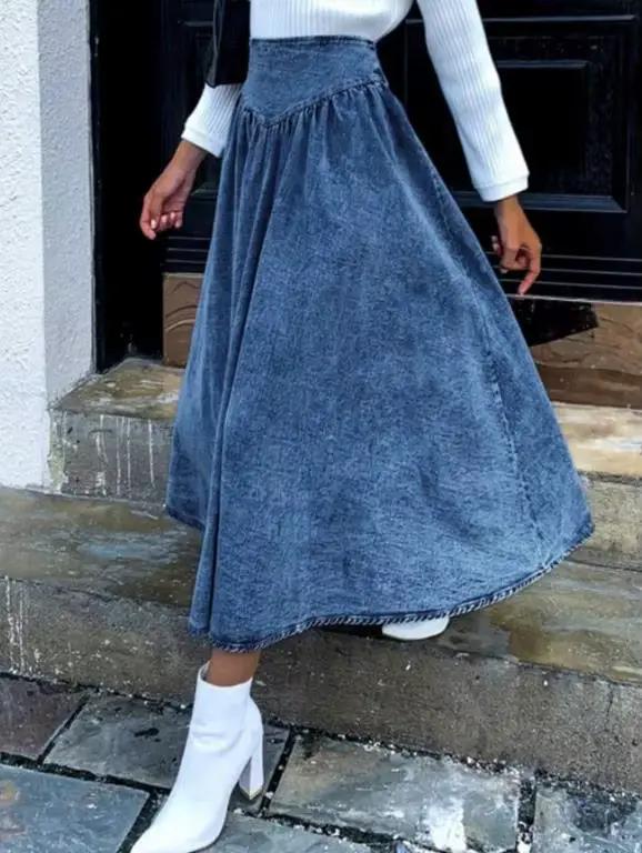 Jupe mi-longue en Denim pour femmes