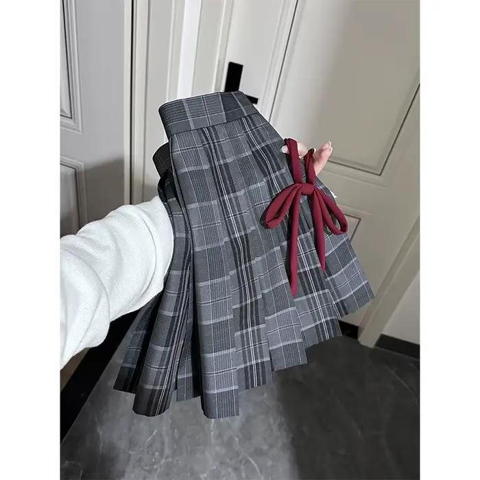 Nouvelle Mini-jupe Plissée Kawaii à Carreaux pour Femme, Style Lolita Cutecore avec Nœud, Taille Haute, Coupe Évasée, Style Harajuku Japonais JK, Été