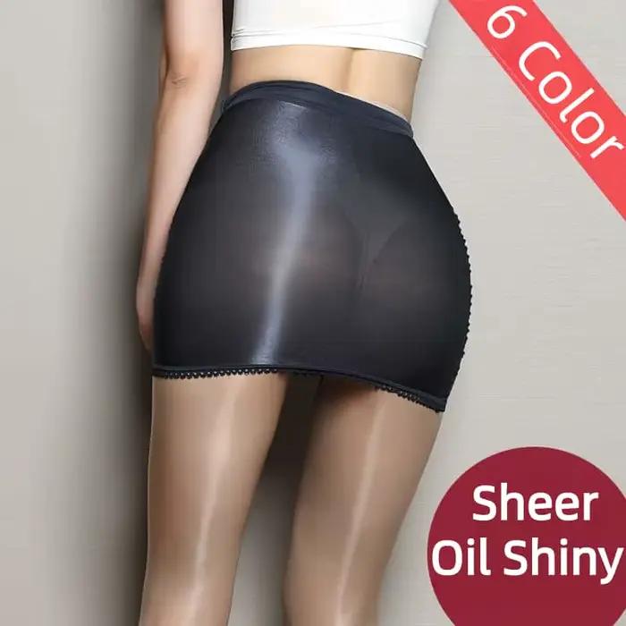 Style coréen huile brillant voir à travers jupe Sexy filles pure réflexion élastique Mini jupes courtes pour femme grande taille noir blanc