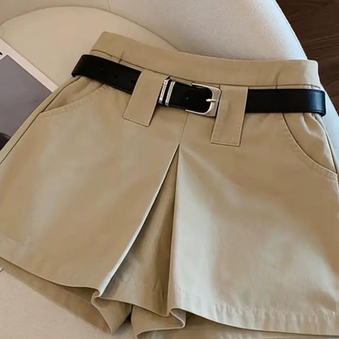 Jupe cargo rétro kaki taille haute coupe trapèze pour femme, design estival