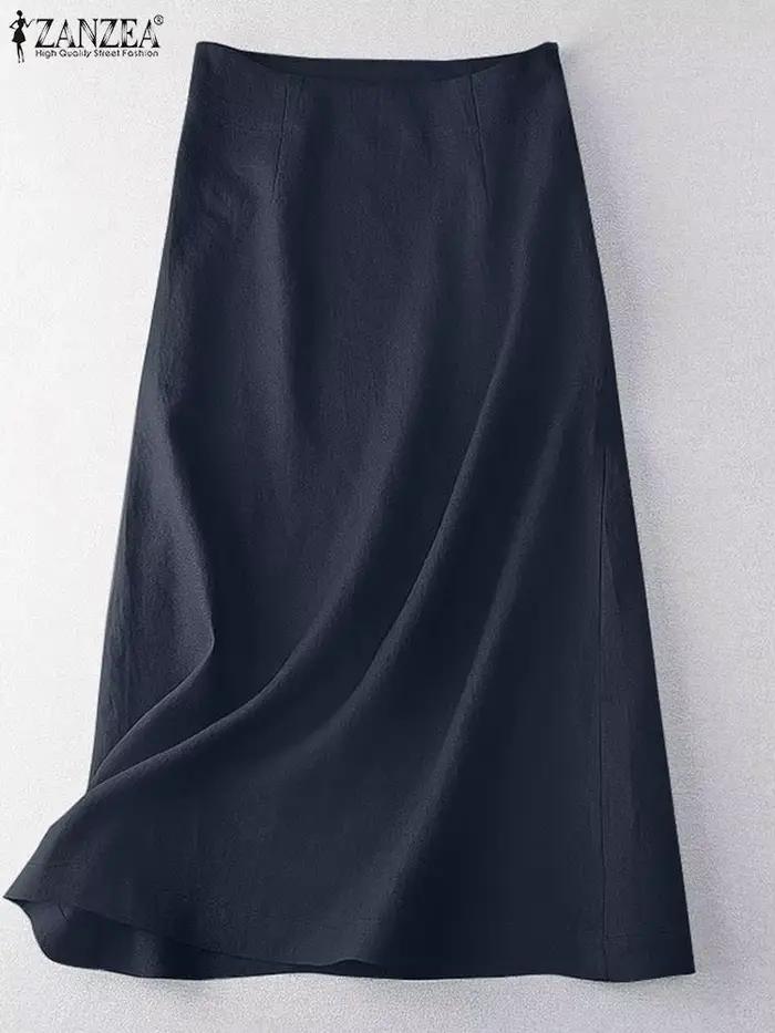 Jupe ample femme ZANZEA couleur unie coton mi-mollet ajustement lâche décontracté vintage mode occasions diverses