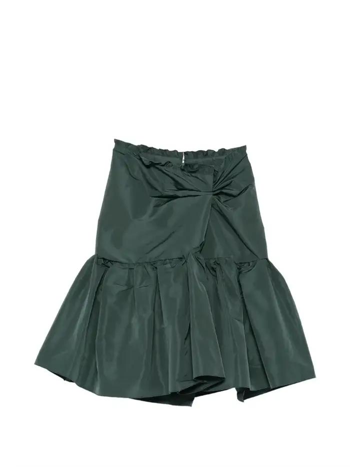 Jupe midi évasée vert foncé taille haute à nouer