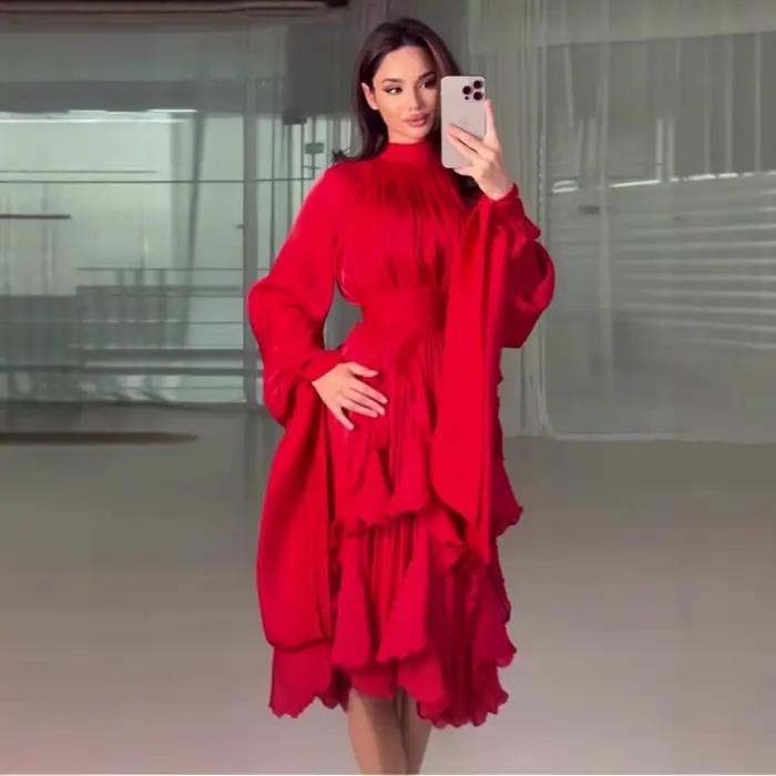 Robe de soirée musulmane Eid femmes Abaya à volants Jalabiya Ramadan robes longues automne robes Largos arabe longue Robe maroc caftan