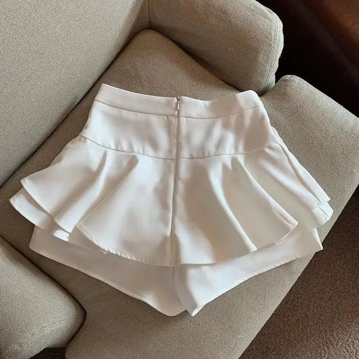 Jupes trapèze d'été pour femmes, mini-jupe coréenne taille haute à volants et fermeture éclair, jupes courtes JK noires et blanches polyvalentes pour femmes