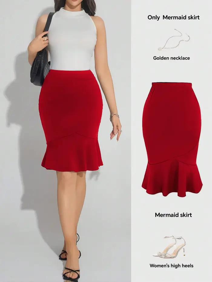 Jupe sirène rouge taille haute pour femme