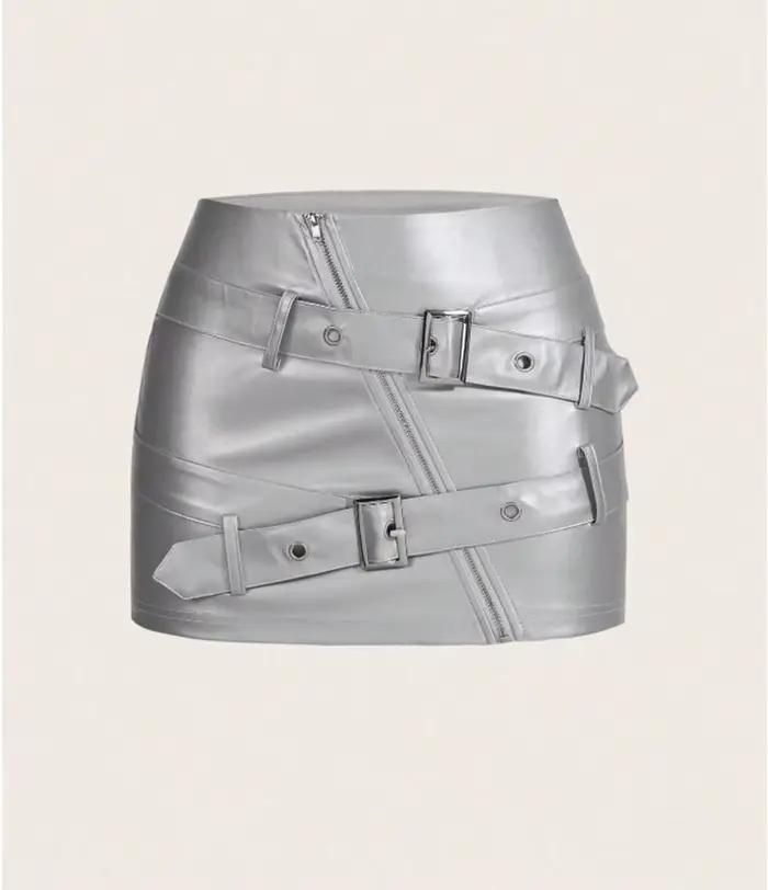 Jupes en cuir Pu pour femmes hiver nouvelle rue épice filles Sexy bouton