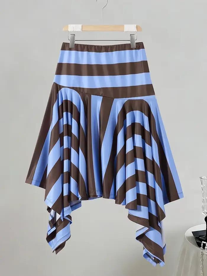 Jupe midi asymétrique rayée pour femme