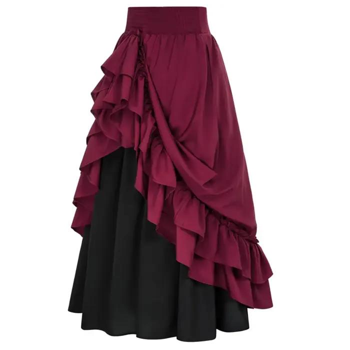 Jupes médiévales rétro pour femmes, Vintage Renaissance victorienne, ourlet à volants, jupes trapèze, Costumes de Cosplay, jupe Maxi taille haute