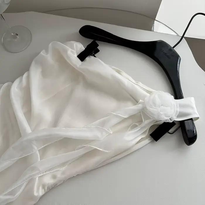 Robe en mousseline de soie blanche chic à plusieurs niveaux pour femmes