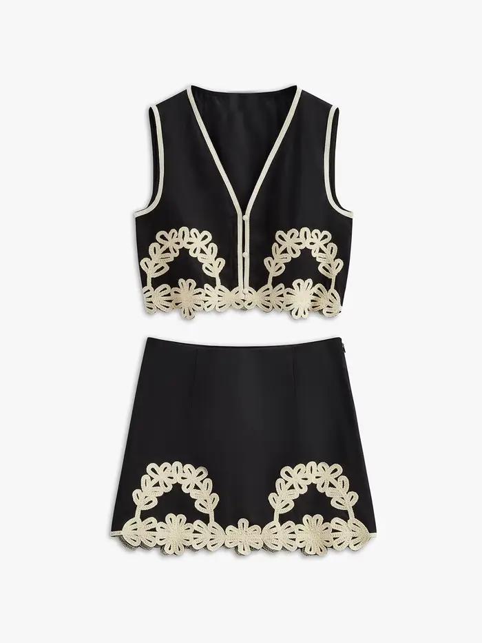 Ensemble jupe brodée à fermeture éclair pour femme